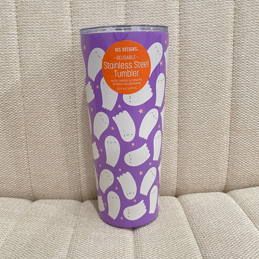 OCS Designs Purple Ghost Stainless Steel Tumbler 22.9 oz Halloween Spooky Cup